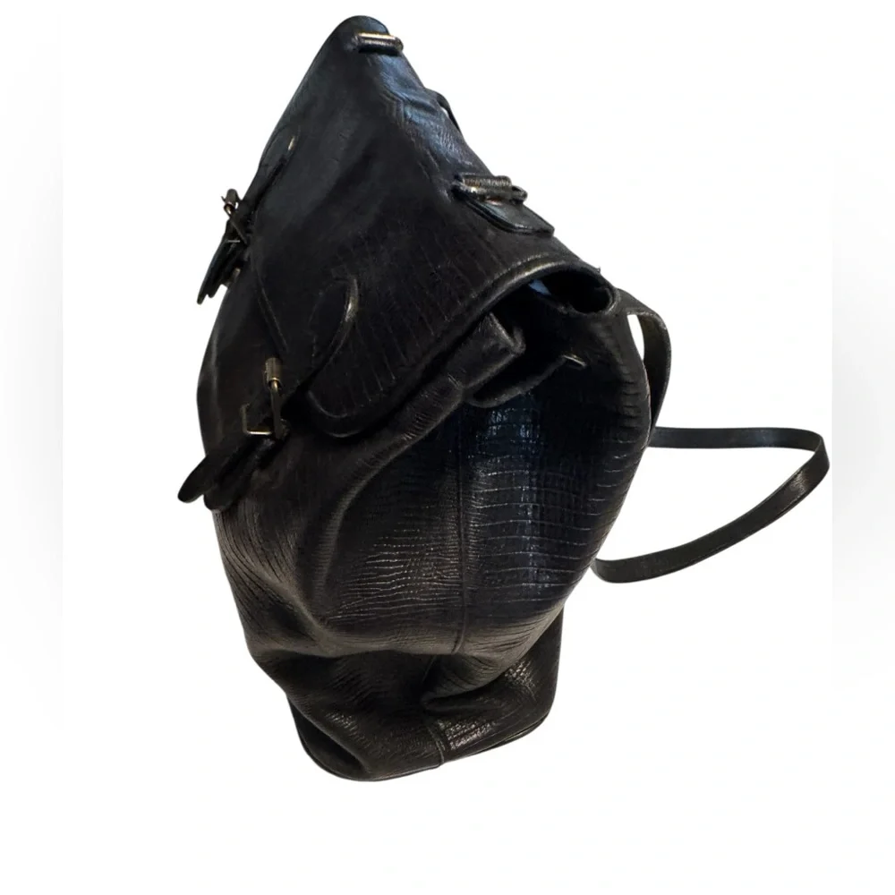 Vintage Black Vegan Black Leather Women’s Buckle Shoulder Bag Purse MINTY